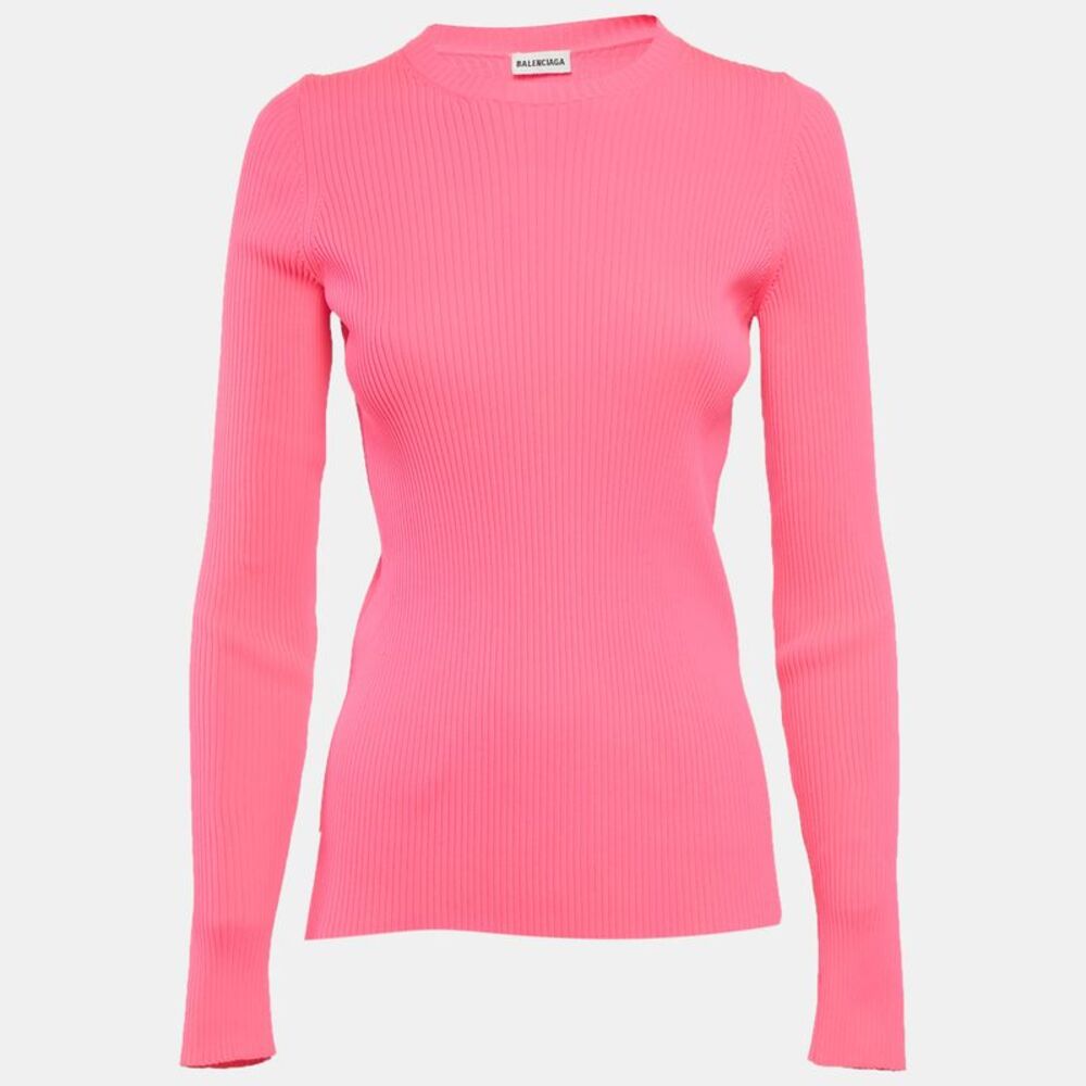 Balenciaga Pink Rib Knit Crew Neck Pullover M